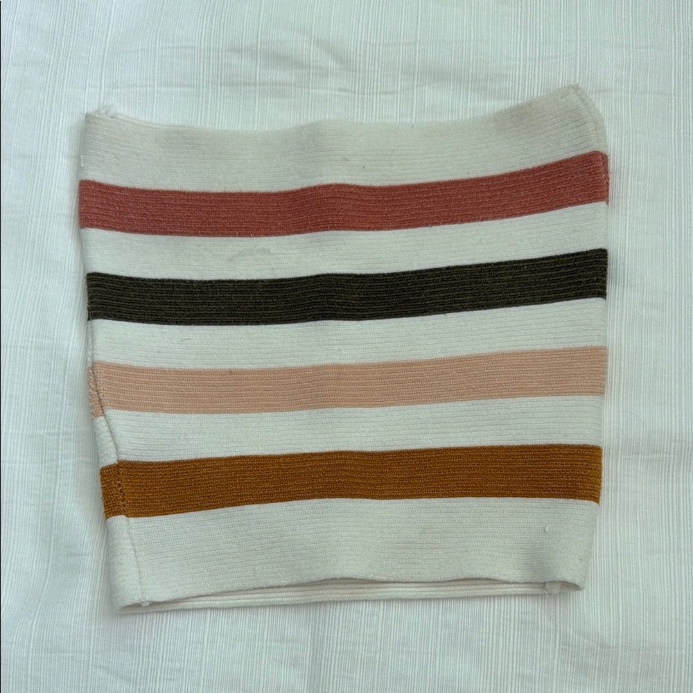 Striped Knit Tube Top in Cream and Multicolor Stripes